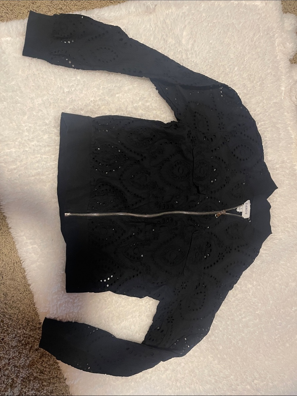 Evereve Black Eyelet Bomber Jacket